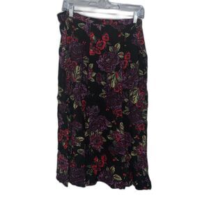 90s Y2K Dark Cottagecore Floral Midi Skirt Size 14